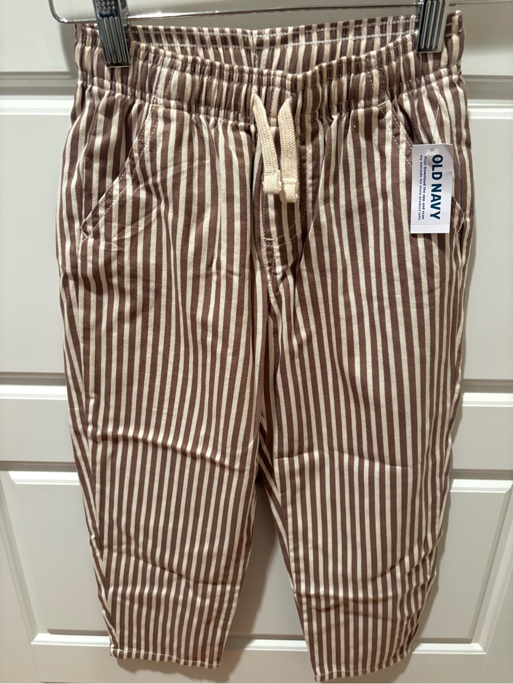 NWT Old Navy Cotton Barrel Leg Tan & Cream Striped Unisex Pants Size 5T